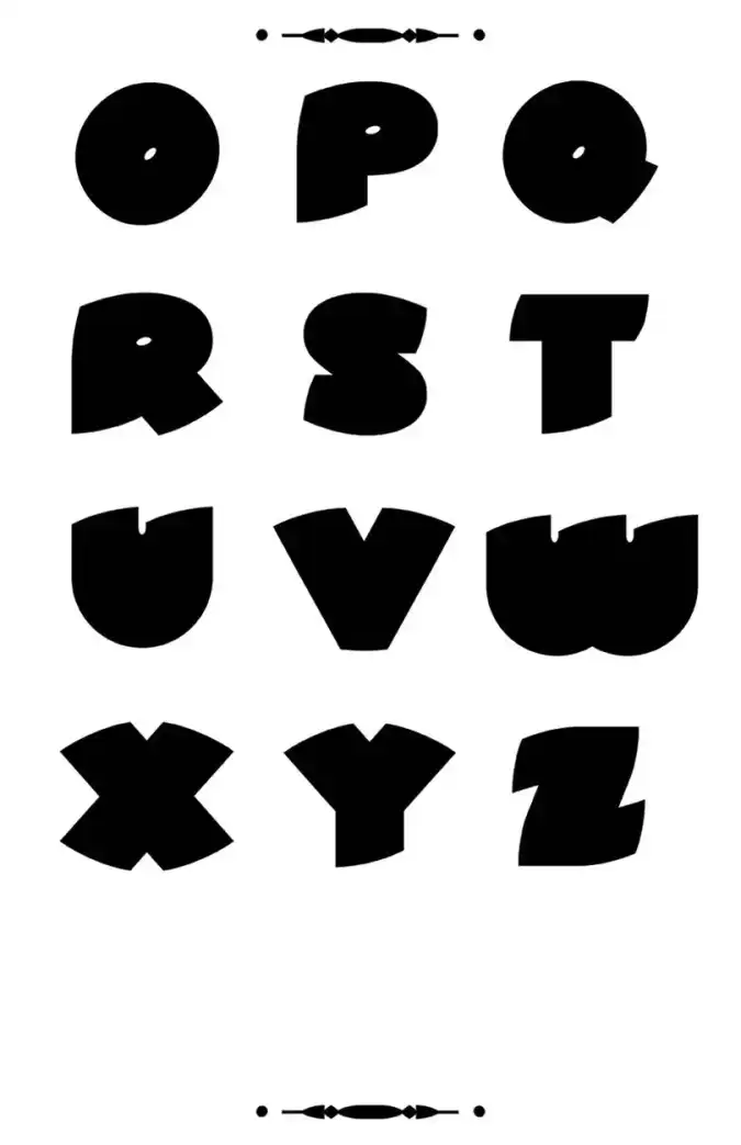 Poliza tipográfica de los glifos del alfabeto.