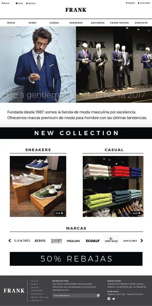 Página de inicio de sitio web e-commerce de ropa para caballero.